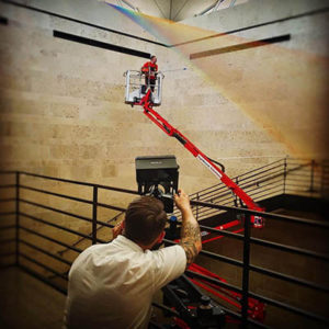 Director Joe Harris with video camera shooting Gabriel Dawe at Amon Carter Museum Fort Worth